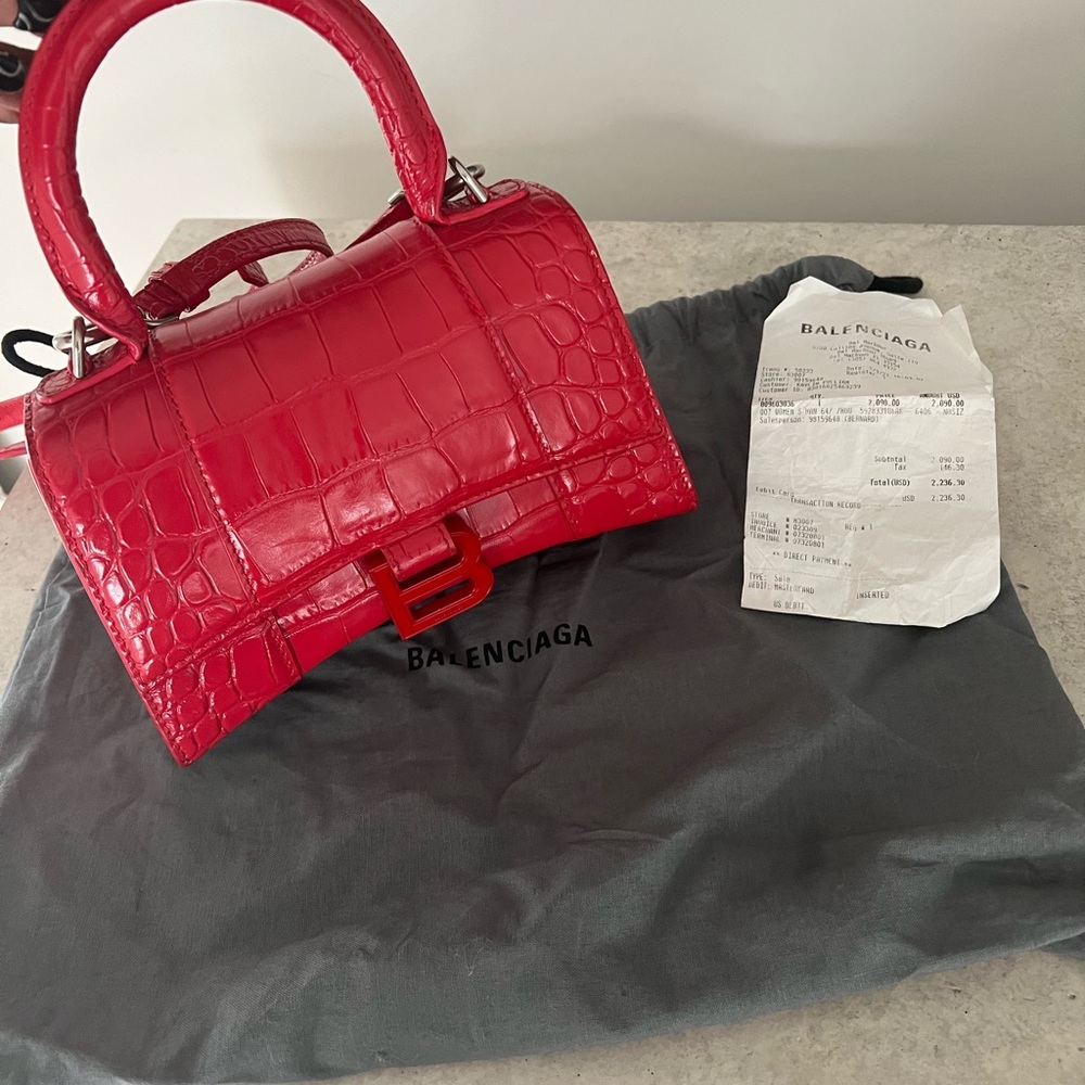 Balenciaga xsmall hourglass croc embossed in red
